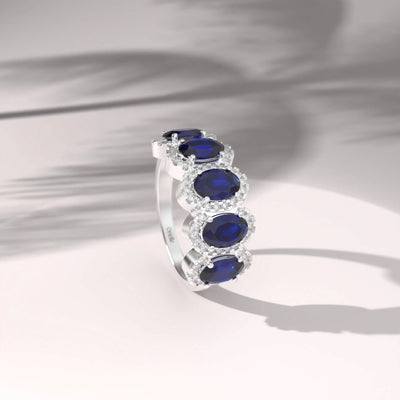 Blue Sapphire Oval Cut 5 Stone Wedding Band