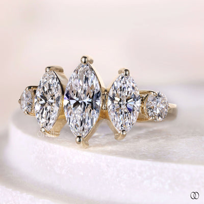 handmade ring 5 stone diamond yellow gold ring