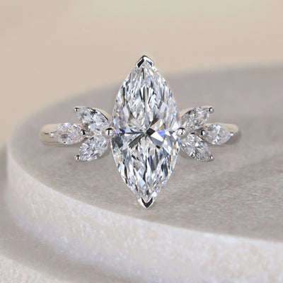 Marquise engagement ring in white gold with V prong