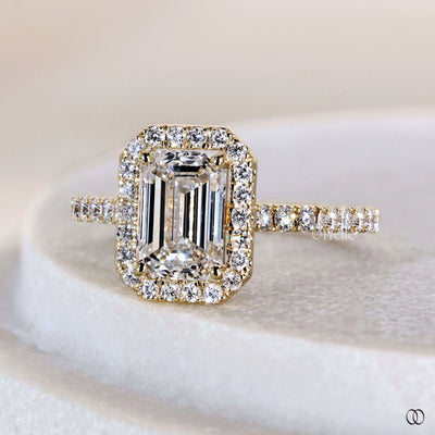 emerald cut diamond ring 4 prong yellow gold ring