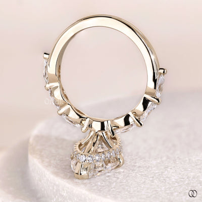 Unique marquise engagement ring with lab grown diamond and gold band