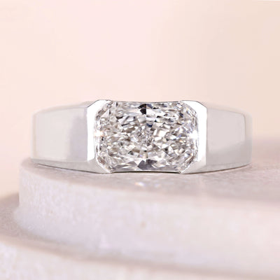 radiant cut wedding ring half bezel setting band