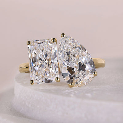 toi et moi engagement ring radiant pear diamond