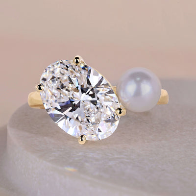 toi et moi engagement ring oval diamond pearl ring