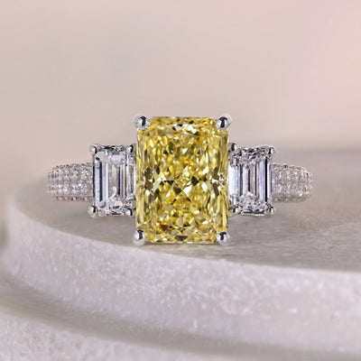 three stone diamond ring radiant cut design