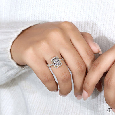 Antique engagement ring inspired radiant cut diamond ring