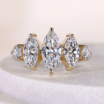 5 stone diamond ring marquise cut yellow gold ring