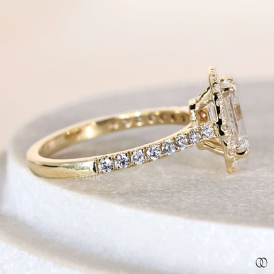 pave setting ring emerald cut diamond gold ring