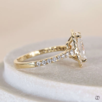 Radiant engagement ring set in classic 4 prong ring