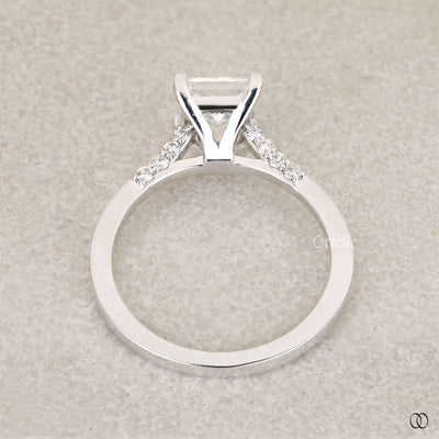 Cathedral setting ring supporting princess diamond ring