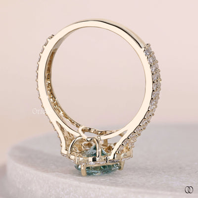 Lab grown heart shaped diamond ring with pave engagement band