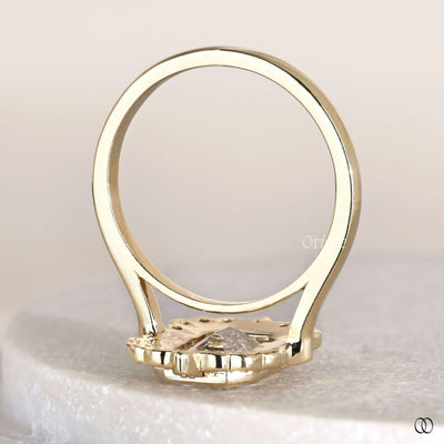 Handmade bezel set emerald cut diamond engagement ring