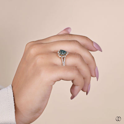 Lab grown heart shaped diamond ring with round prong setting