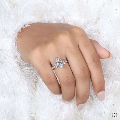 Designer engagement ring showcasing marquise cut diamond