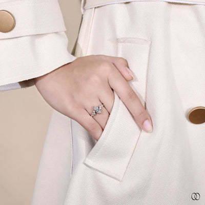 Lab grown marquise diamond engagement ring with unique setting
