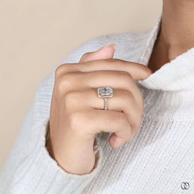 Antique engagement ring style radiant cut diamond ring