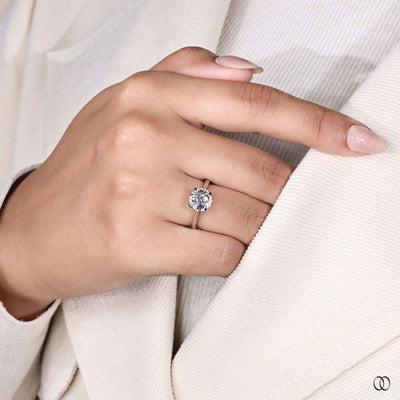 Portuguese cut diamond ring with claw prong engagement setting
