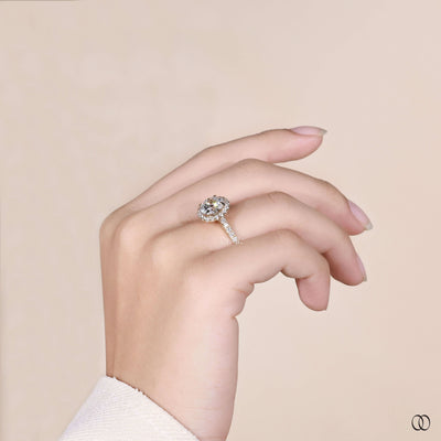 Unique round diamond ring with cathedral setting and gold band
