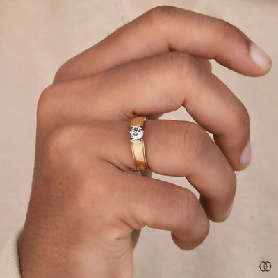 Cigar Round Cut Men's Wedding Tension Setting Ring