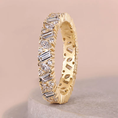 multi shape eternity band yellow gold diamond band