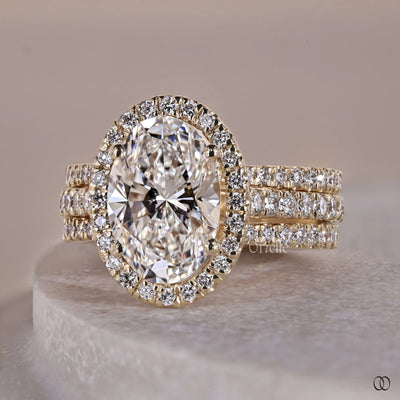 halo diamond ring cathedral setting bridal set