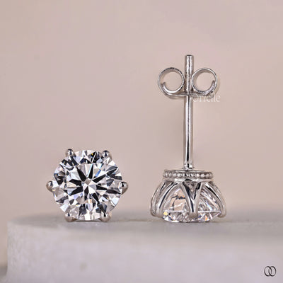 basket setting earrings round diamond studs