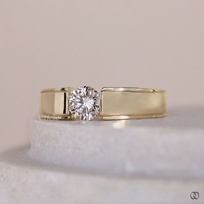 Cigar Round Cut Men's Wedding Tension Setting Ring