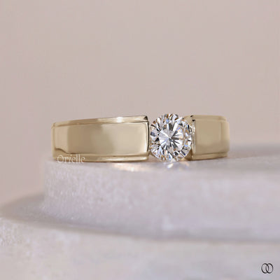 Cigar Round Cut Men's Wedding Tension Setting Ring