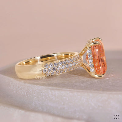 three row pave engagement ring gold design