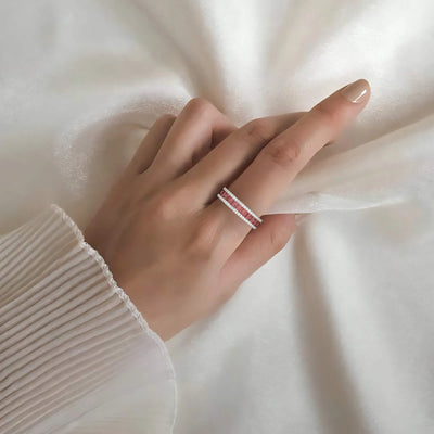 Princess Cut Garnet Wedding Band With Side Pave