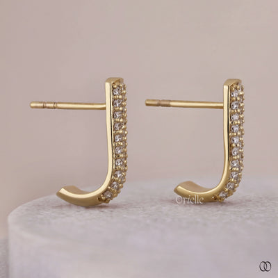 yellow gold earrings three row diamond huggies