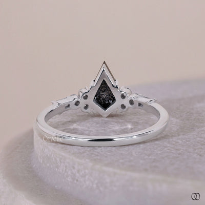 Salt And Pepper Kite Cut Engagement Ring With Side Round And Baguette