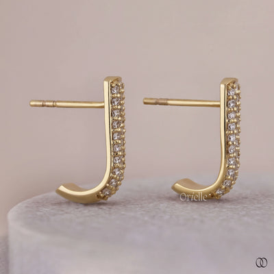 yellow gold earrings three row diamond huggies