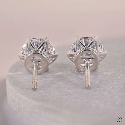 hidden milgrain earrings round diamond studs