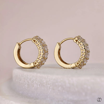 basket setting earrings round diamond hoops