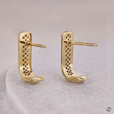 huggie hoop earrings round diamond pave style
