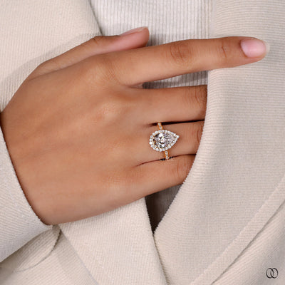 handmade ring halo pear diamond gold ring