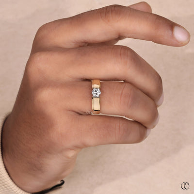 Cigar Round Cut Men's Wedding Tension Setting Ring