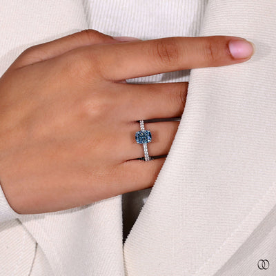 prong setting ring blue diamond engagement