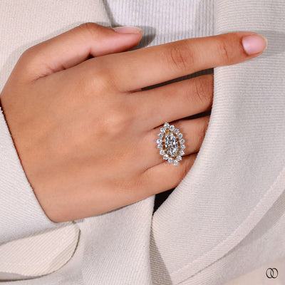 unique design ring sunburst halo diamond ring
