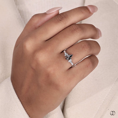Salt And Pepper Kite Cut Engagement Ring With Side Round And Baguette