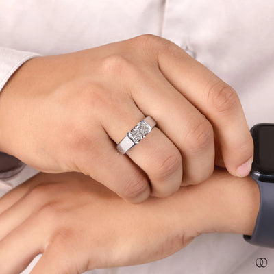 white gold band radiant cut diamond ring