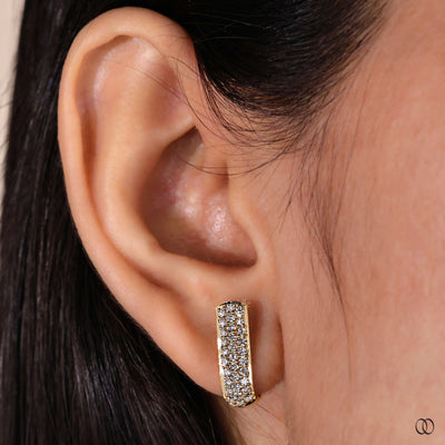 gold diamond earrings hoops round cut design