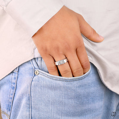men ring with half bezel radiant diamonds