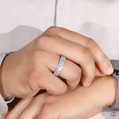 white gold textured surface wedding band