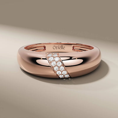 yellow gold wedding band with double row side pave diamonds