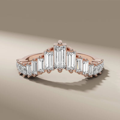 yellow gold wedding band with baguette and lab grown diamonds