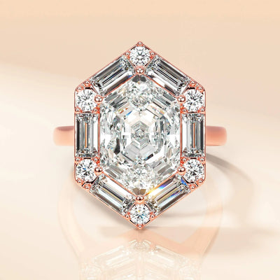 Handmade hexagon moissanite ring with prong setting style
