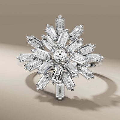 designer promise ring in elegant starburst diamond pattern