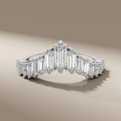 handmade wedding band with curved baguette diamond design